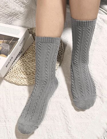 Chalier 6 Pairs Womens Crew Socks, Retro Casual Knit Socks Soft Cotton Sock for Women in Kuwait