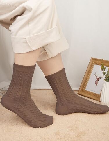 Chalier 6 Pairs Womens Crew Socks, Retro Casual Knit Socks Soft Cotton Sock for Women in Kuwait