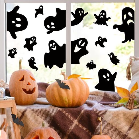 Whaline 9 Sheet Fall Halloween Window Clings Plaid Gnome Pumpkin Truck Maple Leaf Reusable Window Decals for Autumn Thanksgiving Harvest Party Home School Decor in Saudi Arabia