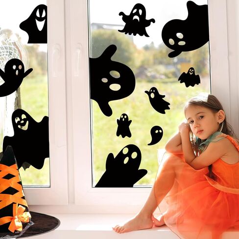 Whaline 9 Sheet Fall Halloween Window Clings Plaid Gnome Pumpkin Truck Maple Leaf Reusable Window Decals for Autumn Thanksgiving Harvest Party Home School Decor in Saudi Arabia
