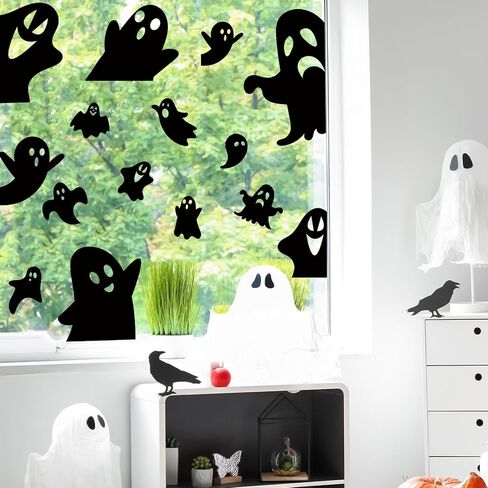 Whaline 9 Sheet Fall Halloween Window Clings Plaid Gnome Pumpkin Truck Maple Leaf Reusable Window Decals for Autumn Thanksgiving Harvest Party Home School Decor in Saudi Arabia