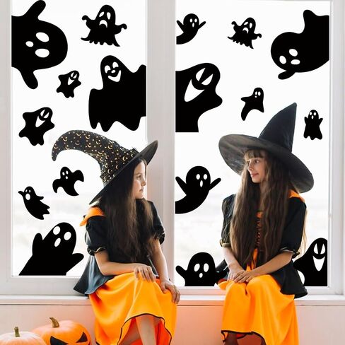 Whaline 9 Sheet Fall Halloween Window Clings Plaid Gnome Pumpkin Truck Maple Leaf Reusable Window Decals for Autumn Thanksgiving Harvest Party Home School Decor in Saudi Arabia