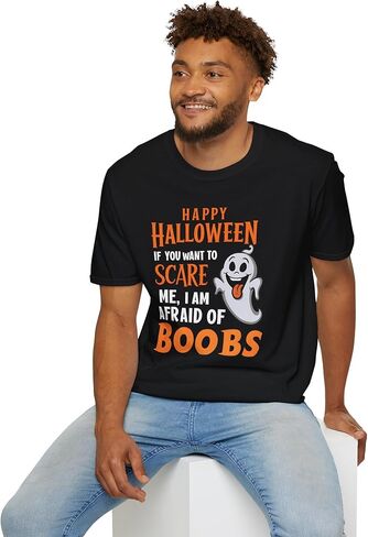 If You Want to Scare Me I Am Afraid of Boobs Funny Halloween Tee – Unisex Soft Cotton Graphic T-Shirt in Saudi Arabia
