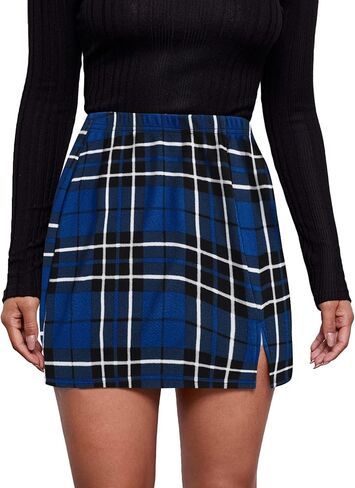Milumia Women's Plaid Print Bodycon Mini Skirt Vintage High Waist Pencil Slit Hem Skirts in Saudi Arabia