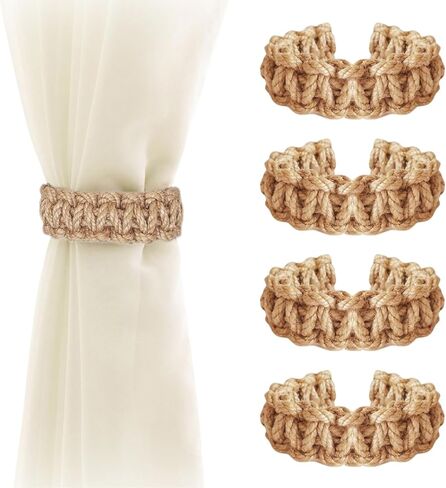 ستائر منسوجة مكونة من 4 قطع من ستائر منسوجة باللون الأصفر للمنزل في الهواء الطلق وغرفة النوم والمكتب ستائر مزخرفة، ربطات وحاملات ستائر سهلة التعديل in Kuwait