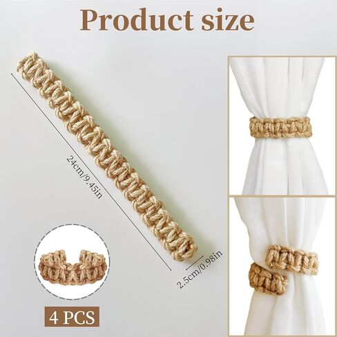 ستائر منسوجة مكونة من 4 قطع من ستائر منسوجة باللون الأصفر للمنزل في الهواء الطلق وغرفة النوم والمكتب ستائر مزخرفة، ربطات وحاملات ستائر سهلة التعديل in Kuwait