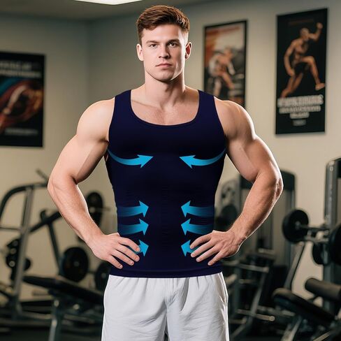 Compression Shirts for Men Tummy Control Undershirt Gynomastica Slimming Vest Waist Trainer Tank Top Shapewear Blue in Saudi Arabia