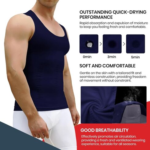 Compression Shirts for Men Tummy Control Undershirt Gynomastica Slimming Vest Waist Trainer Tank Top Shapewear Blue in Saudi Arabia