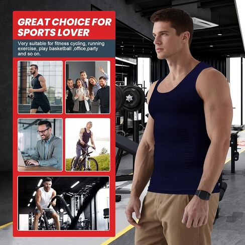 Compression Shirts for Men Tummy Control Undershirt Gynomastica Slimming Vest Waist Trainer Tank Top Shapewear Blue in Saudi Arabia