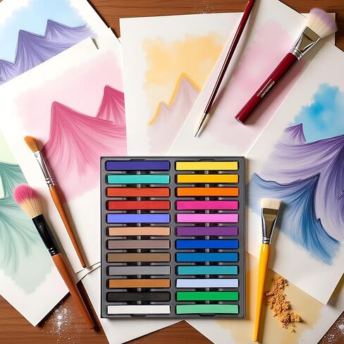 باستيل ناعم للفنانين، 24 قطعة من أعواد الطباشير ذات الألوان النابضة بالحياة - لوازم فنية باستيل ممتازة للرسم والمزج والتظليل - مثالية للبالغين والمبتدئين in Kuwait