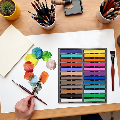 باستيل ناعم للفنانين، 24 قطعة من أعواد الطباشير ذات الألوان النابضة بالحياة - لوازم فنية باستيل ممتازة للرسم والمزج والتظليل - مثالية للبالغين والمبتدئين in Kuwait