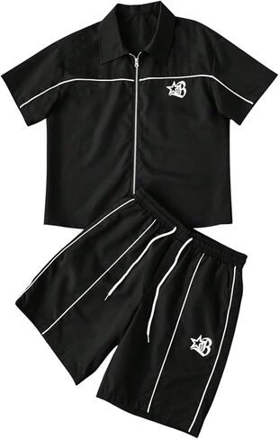 SOLY HUX Men's 2 Piece Summer Outfits Graphic Zip Up Short Sleeve Collared Shirt and Shorts Set Casual Tracksuit in Saudi Arabia