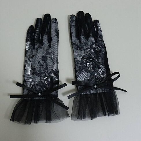 Lace Mesh Bow Gloves for Women Formal Short Tea Party Sheer Tulle Gloves for Costume Wedding Opera Halloween in Kuwait