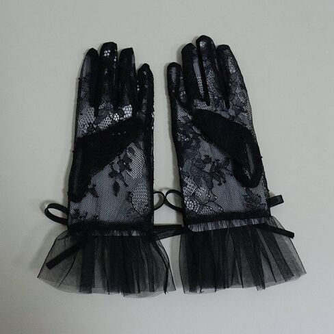 Lace Mesh Bow Gloves for Women Formal Short Tea Party Sheer Tulle Gloves for Costume Wedding Opera Halloween in Kuwait