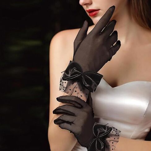 3 أزواج من قفازات الدانتيل النسائية، قفازات كلاسيكية قصيرة على شكل فيونكة لحفلات الشاي وحفلات الزفاف والهالوين in Kuwait