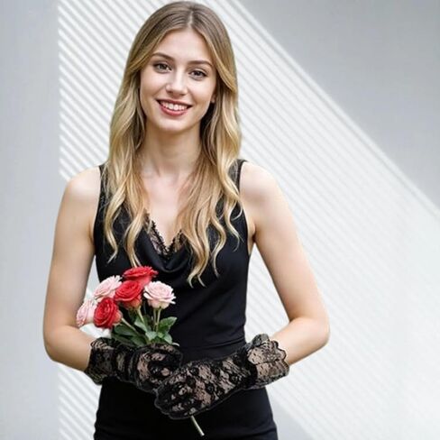 3 أزواج من قفازات الدانتيل النسائية، قفازات كلاسيكية قصيرة على شكل فيونكة لحفلات الشاي وحفلات الزفاف والهالوين in Kuwait