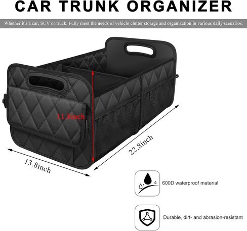 Car Trunk Organizer, Collapsible Auto Storage Box with Multi Pockets, Waterproof Oxford Cargo Organizer with Reinforced Handles, Universal Car Accessories for Men Women (Black) in Saudi Arabia