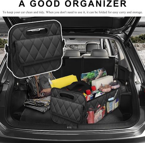 Car Trunk Organizer, Collapsible Auto Storage Box with Multi Pockets, Waterproof Oxford Cargo Organizer with Reinforced Handles, Universal Car Accessories for Men Women (Black) in Saudi Arabia