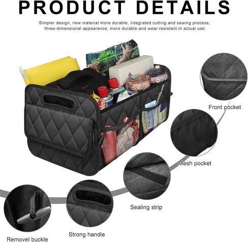 Car Trunk Organizer, Collapsible Auto Storage Box with Multi Pockets, Waterproof Oxford Cargo Organizer with Reinforced Handles, Universal Car Accessories for Men Women (Black) in Saudi Arabia