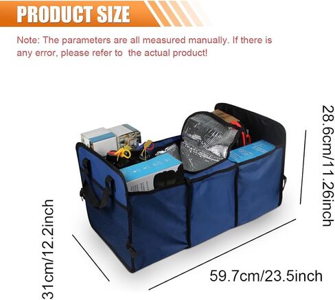 Car Trunk Organizer, Oxford Fabric Waterproof & Anti-Slip Vehicle Storage Box with Leak Proof & Insulated Cooler Bag, Large Capacity Foldable Auto Storage Box for Car, SUV, Truck (Blue) in Saudi Arabia