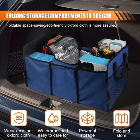 Car Trunk Organizer, Oxford Fabric Waterproof & Anti-Slip Vehicle Storage Box with Leak Proof & Insulated Cooler Bag, Large Capacity Foldable Auto Storage Box for Car, SUV, Truck (Blue) in Saudi Arabia