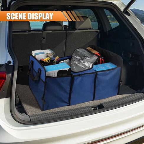 Car Trunk Organizer, Oxford Fabric Waterproof & Anti-Slip Vehicle Storage Box with Leak Proof & Insulated Cooler Bag, Large Capacity Foldable Auto Storage Box for Car, SUV, Truck (Blue) in Saudi Arabia