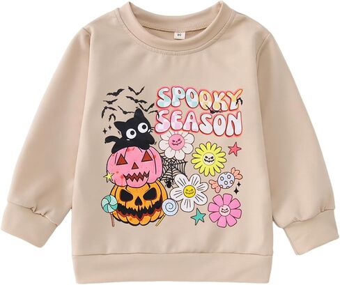 CM C&M WODRO Toddler Girl Halloween Crewneck Sweatshirt Spooky Season Shirt Long Sleeve Pumpkin Cat Graphic Kid Pullover Tops in Saudi Arabia