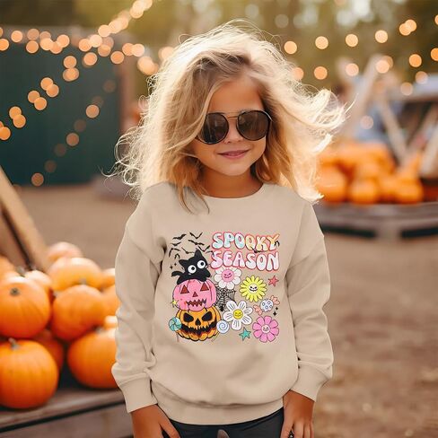 CM C&M WODRO Toddler Girl Halloween Crewneck Sweatshirt Spooky Season Shirt Long Sleeve Pumpkin Cat Graphic Kid Pullover Tops in Saudi Arabia