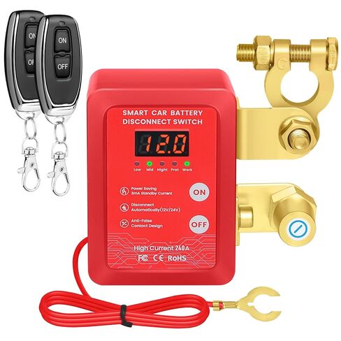 مفتاح فصل البطارية عن بعد 12 فولت 240 أمبير - مفتاح قتل مضاد للسرقة للسيارة/الشاحنة/RV مع شاشة عرض جهد LED وتيار الاستعداد 0.001 أمبير in Kuwait