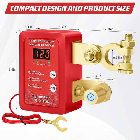مفتاح فصل البطارية عن بعد 12 فولت 240 أمبير - مفتاح قتل مضاد للسرقة للسيارة/الشاحنة/RV مع شاشة عرض جهد LED وتيار الاستعداد 0.001 أمبير in Kuwait