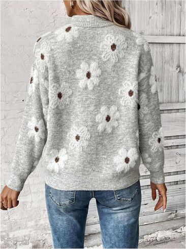 SOLY HUX Women's Floral Pattern Sweater Half Zip Drop Shoulder Long Sleeve Pullover Tops in Saudi Arabia