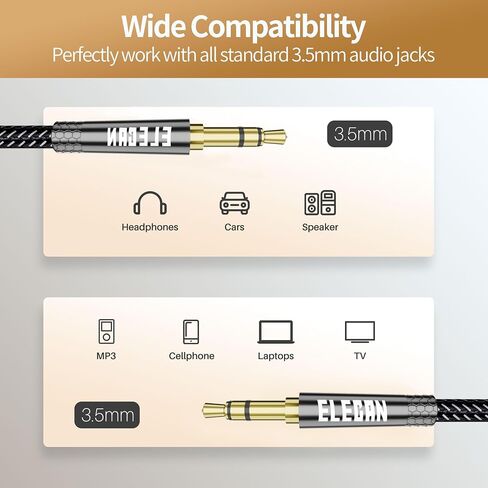 3.5mm AUX Cable 10 Ft/2 Pack (Hi-Fi Sound-Zinc Alloy Case-OD 3.5MM-Ultra Slim&Soft) Auxiliary Stereo Audio Cable Braided 1/8 inch 3.5 mm AUX Cord for Headphones,Car,Home Stereos, Speaker,Phones in Saudi Arabia
