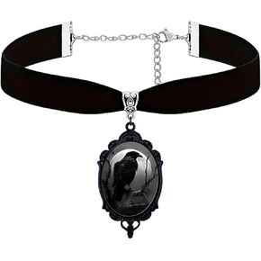 Dreuyet Raven Cameo Velvet Choker Necklace for Women Gothic Crystal Glass Vintage Raven Crow Necklaces Black Punk Style Goth Mystic Victorian Necklace Halloween Costume Jewelry in Kuwait