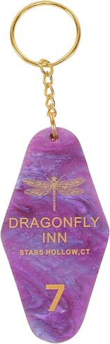 ASVP Shop Dragonfly Inn Motel Keychain – Purple Marble Acrylic Key Tag with Gold Engraving, Stars Hollow CT, ‘Where You Lead I Will Follow’ Collectible Gift in Saudi Arabia
