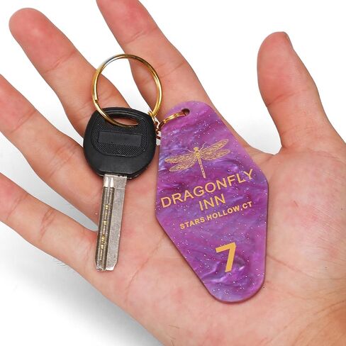 ASVP Shop Dragonfly Inn Motel Keychain – Purple Marble Acrylic Key Tag with Gold Engraving, Stars Hollow CT, ‘Where You Lead I Will Follow’ Collectible Gift in Saudi Arabia