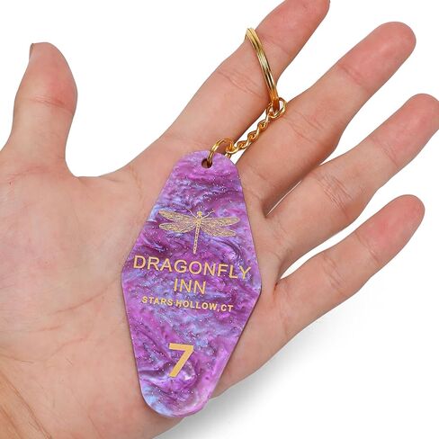 ASVP Shop Dragonfly Inn Motel Keychain – Purple Marble Acrylic Key Tag with Gold Engraving, Stars Hollow CT, ‘Where You Lead I Will Follow’ Collectible Gift in Saudi Arabia
