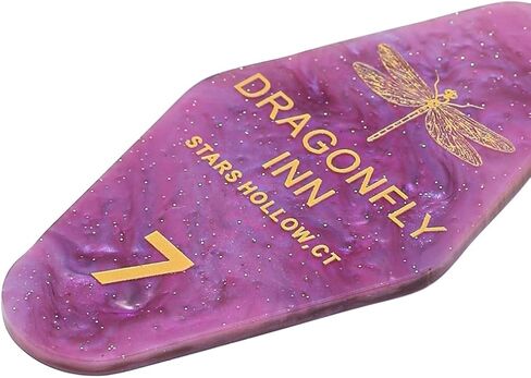 ASVP Shop Dragonfly Inn Motel Keychain – Purple Marble Acrylic Key Tag with Gold Engraving, Stars Hollow CT, ‘Where You Lead I Will Follow’ Collectible Gift in Saudi Arabia