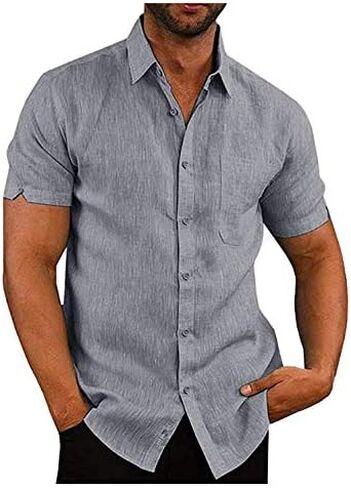 Men's Linen Shirts Short Sleeve Button Down Casual Beach Shirt Fashion Summer Clothes in Saudi Arabia