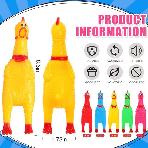 Libima 150 جهاز كمبيوتر شخصى 6.3 بوصة صراخ لعبة الدجاج المطاطية السائبة، ضغط صغير المطاط الدجاج صرير صغير اللعب، مزحة الجدة لعبة الضوضاء للحيوانات الأليفة مضغ الهدايا الطرف تقليل القلق الانفصال (أصفر) in Kuwait