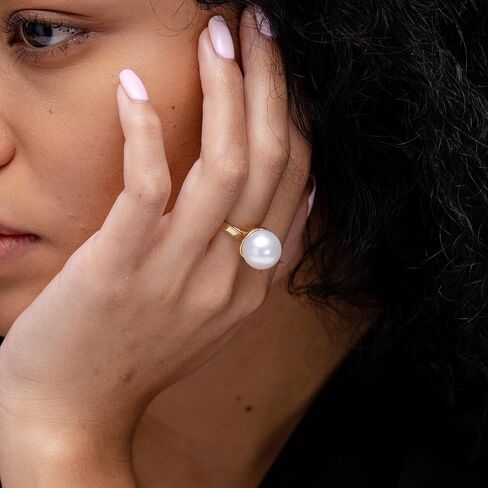 Angara South Sea Pearl Solitaire Ring for Women | Classic South Sea Pearl Ring in 14K Solid Gold/Platinum | April Birthday, Anniversary, Gemstone Jewellery Gift in Saudi Arabia