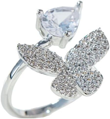 Kokoma Cubic Zirconia Butterfly Open Ring for Women Adjustable Wrap Finger Band Dianty Open Statement Rings Engagement Promise Rings Elegant Wedding Band Rings in Saudi Arabia