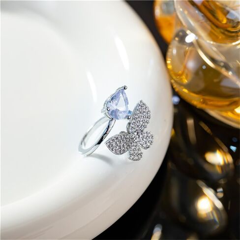 Kokoma Cubic Zirconia Butterfly Open Ring for Women Adjustable Wrap Finger Band Dianty Open Statement Rings Engagement Promise Rings Elegant Wedding Band Rings in Saudi Arabia