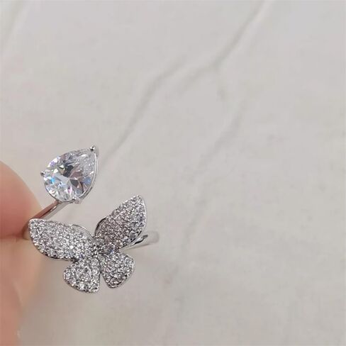Kokoma Cubic Zirconia Butterfly Open Ring for Women Adjustable Wrap Finger Band Dianty Open Statement Rings Engagement Promise Rings Elegant Wedding Band Rings in Saudi Arabia