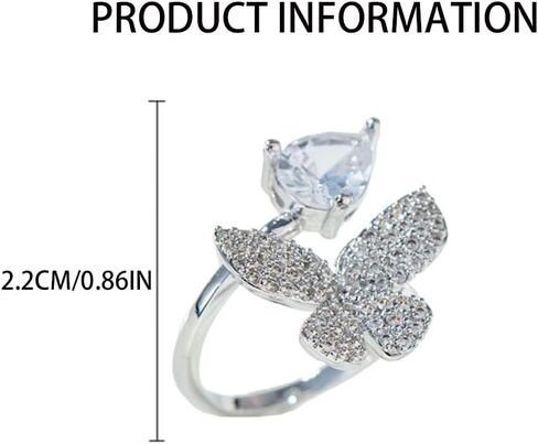 Kokoma Cubic Zirconia Butterfly Open Ring for Women Adjustable Wrap Finger Band Dianty Open Statement Rings Engagement Promise Rings Elegant Wedding Band Rings in Saudi Arabia