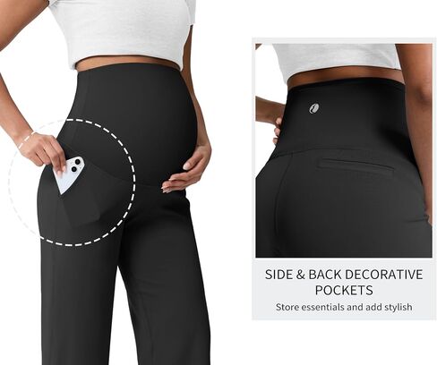 Mama Land Maternity Pants Over The Belly High Waisted Wide Leg Yoga Pants with Pockets Stretchy Pregnancy Lounge Clothes in Saudi Arabia