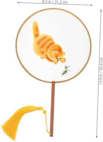 SAFIGLE Circular Embroidered Chinese Fan Dual-sided Cat Design Vintage Round Hand Fan for Boys and Girls Traditional Style Handheld Accessory for Events and Dance in Saudi Arabia