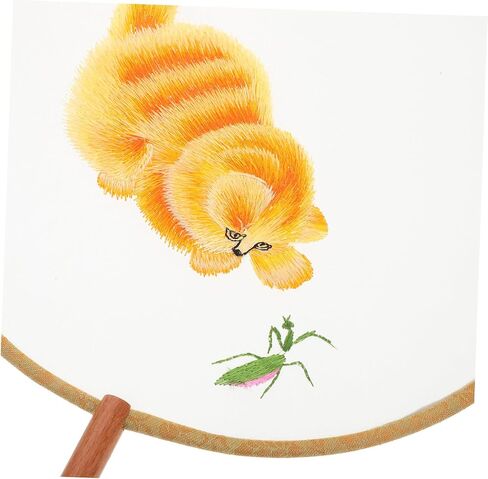 SAFIGLE Circular Embroidered Chinese Fan Dual-sided Cat Design Vintage Round Hand Fan for Boys and Girls Traditional Style Handheld Accessory for Events and Dance in Saudi Arabia