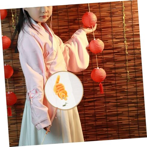 SAFIGLE Circular Embroidered Chinese Fan Dual-sided Cat Design Vintage Round Hand Fan for Boys and Girls Traditional Style Handheld Accessory for Events and Dance in Saudi Arabia