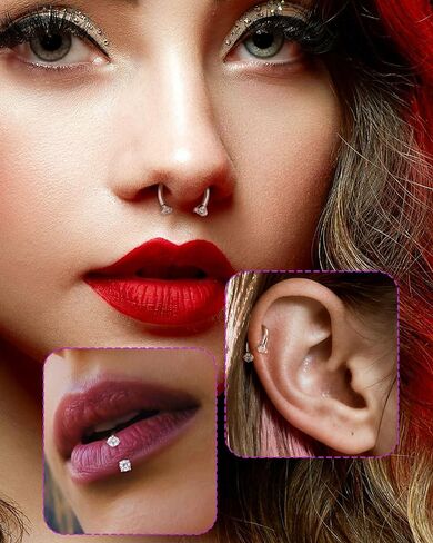 اليهودي 2PCS حدوة الحصان الشفاه الدائري 16G 316L الجراحية الصلب الشفاه ثقب المجوهرات مزدوجة مكعب زركونيا حدوة الحصان القرط داخليا الخيوط اللولب / دايث / الزنمة / الحاجز ثقب المجوهرات للنساء in Kuwait