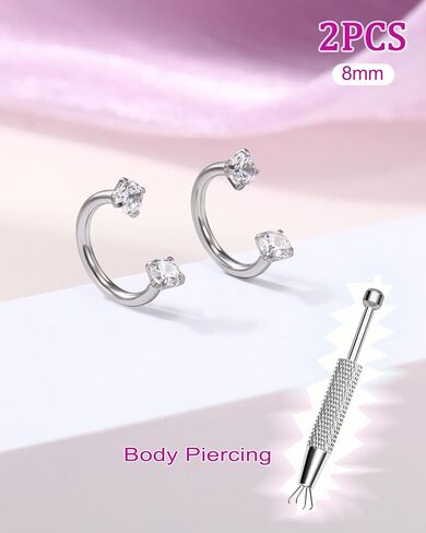 اليهودي 2PCS حدوة الحصان الشفاه الدائري 16G 316L الجراحية الصلب الشفاه ثقب المجوهرات مزدوجة مكعب زركونيا حدوة الحصان القرط داخليا الخيوط اللولب / دايث / الزنمة / الحاجز ثقب المجوهرات للنساء in Kuwait